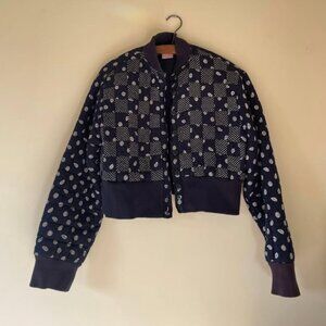 Vintage 90s Cotton Ginny Cropped Navy Blue Patchwork Bomber Jacket Coat - small